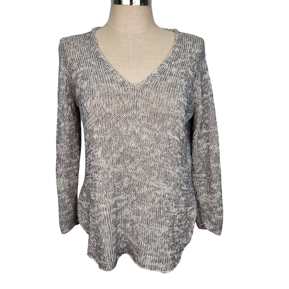 Wooden Ships Sweater V Neck Marled Knit Long Sleeve Women S/M Cozy Casual